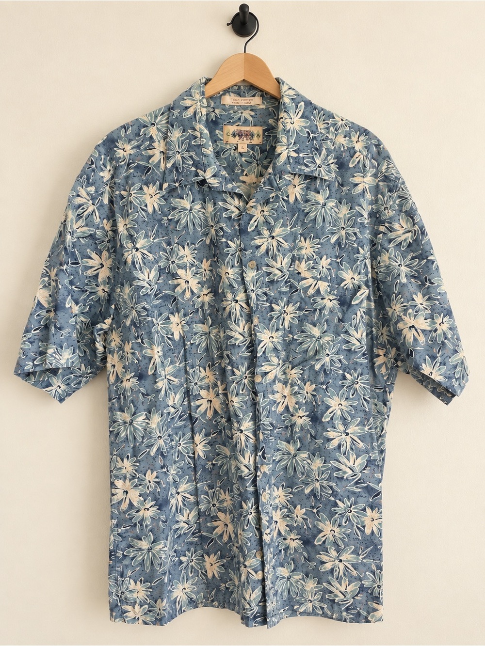 Vintage Campia Moda Men’s L Blue Floral Cotton Button-Up Shirt